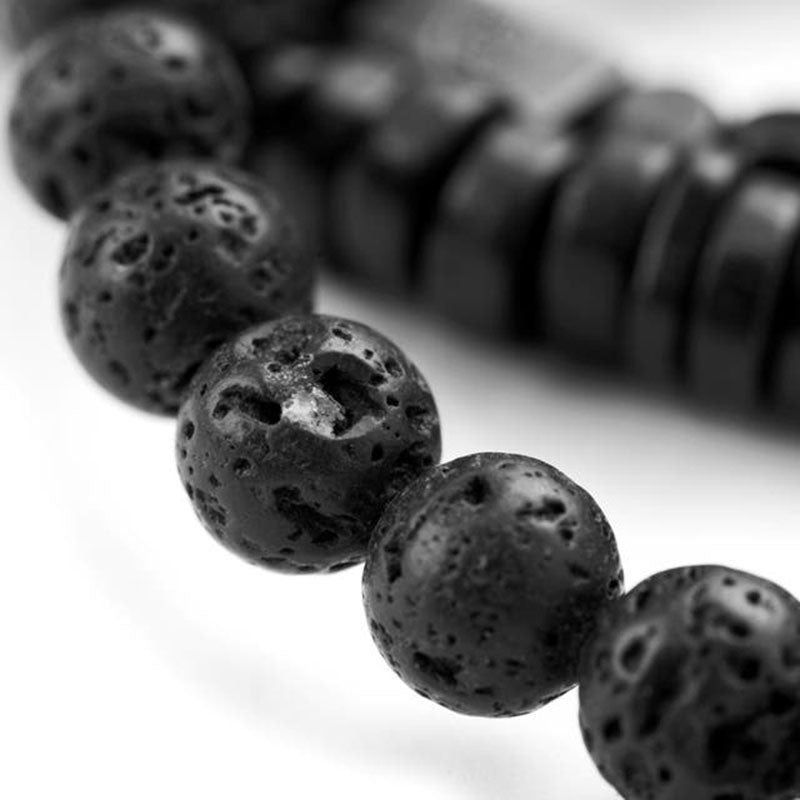 Aule Black Lava Rock Wood Bead 3Pcs Bracelet