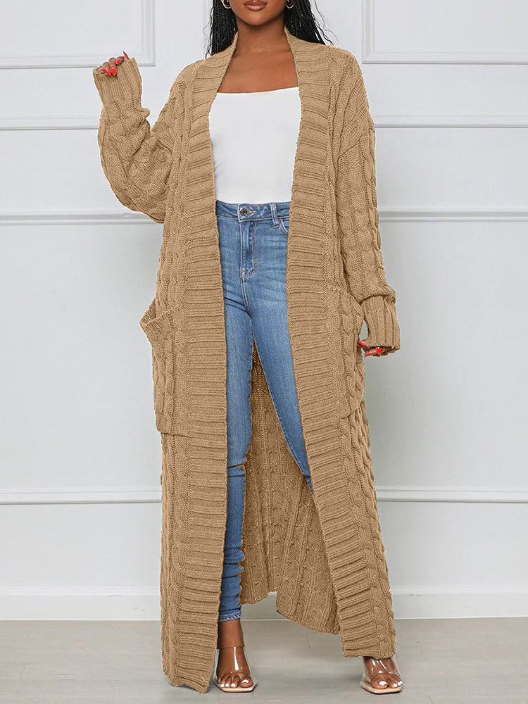 Cable Knit Open Front Maxi Cardigan