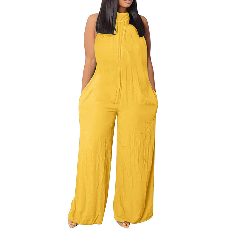 Ärmelloser Jumpsuit aus Baumwollleinen mit Rollkragen