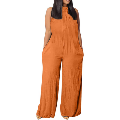 Ärmelloser Jumpsuit aus Baumwollleinen mit Rollkragen