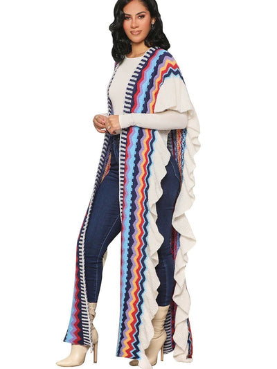 Colorful Wave Knitted Maxi Cardigan
