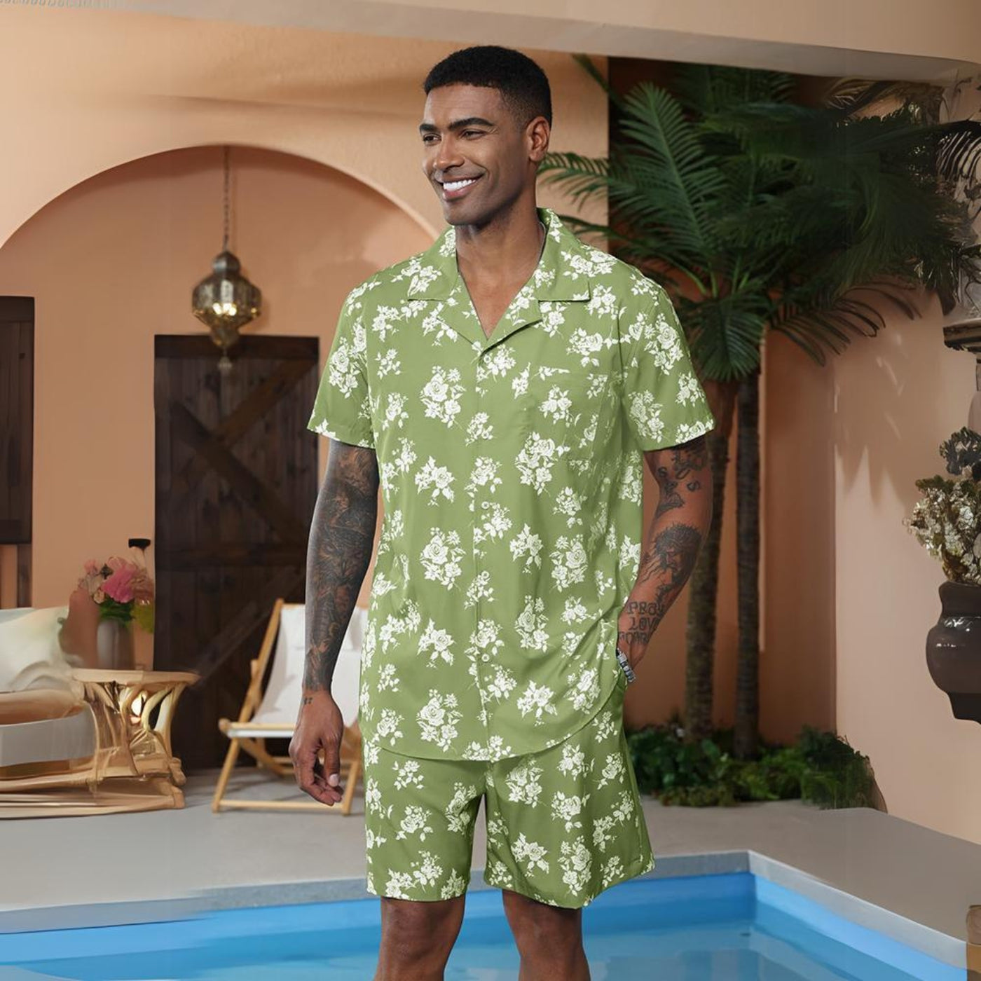 Aule Hawaiian Flower Shirt Set