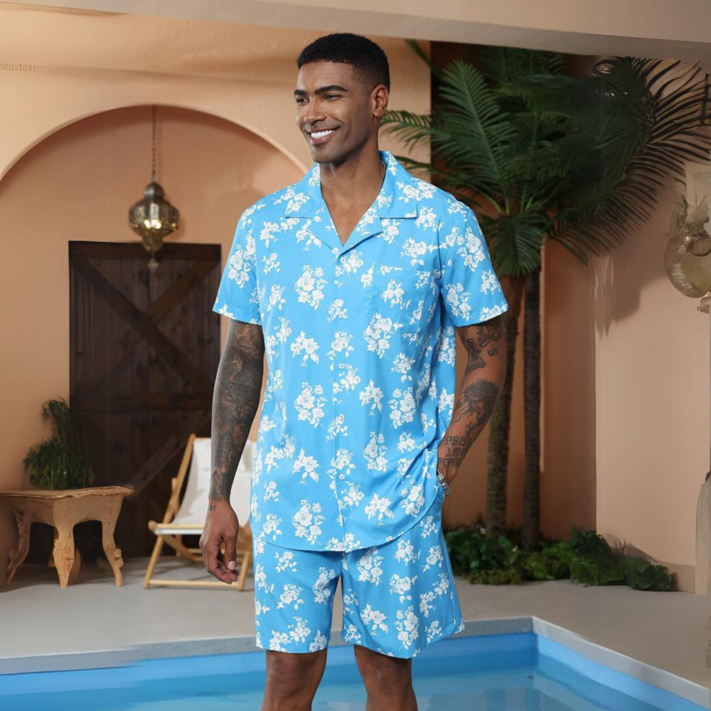 Aule Hawaiian Flower Shirt Set