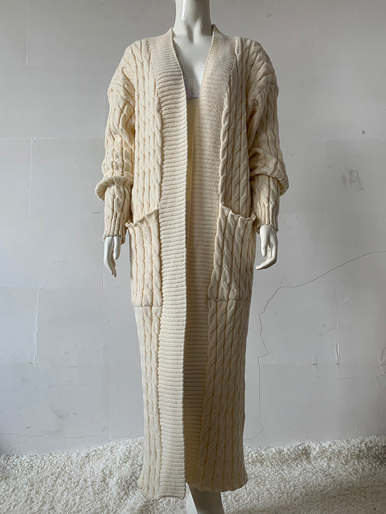 Cable Knit Open Front Maxi Cardigan