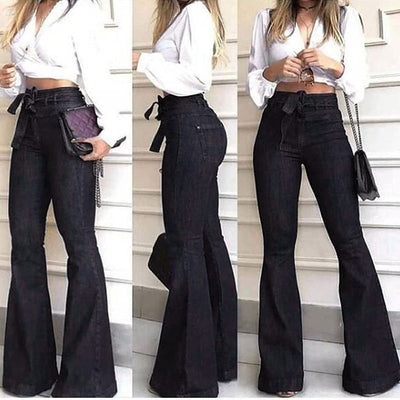 Flare High Waist Tie Up Long Jeans