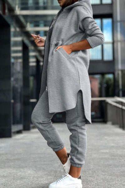 Zip Up Long Hoodie Long Pants Set