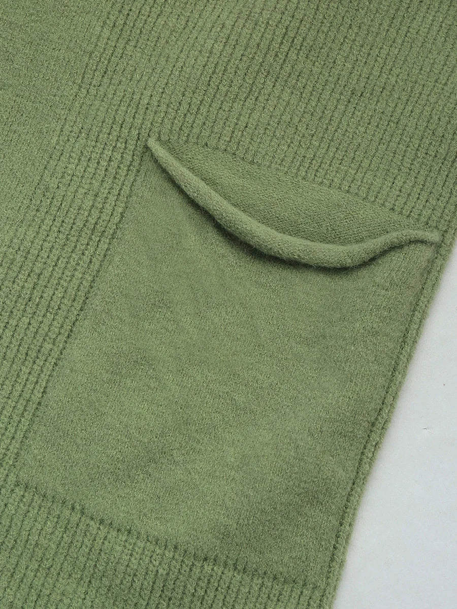 2Pcs Knit Cardigan Midi Skirt Set