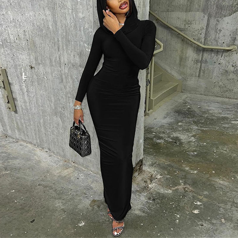 Solid Split Maxi Hooded Dress