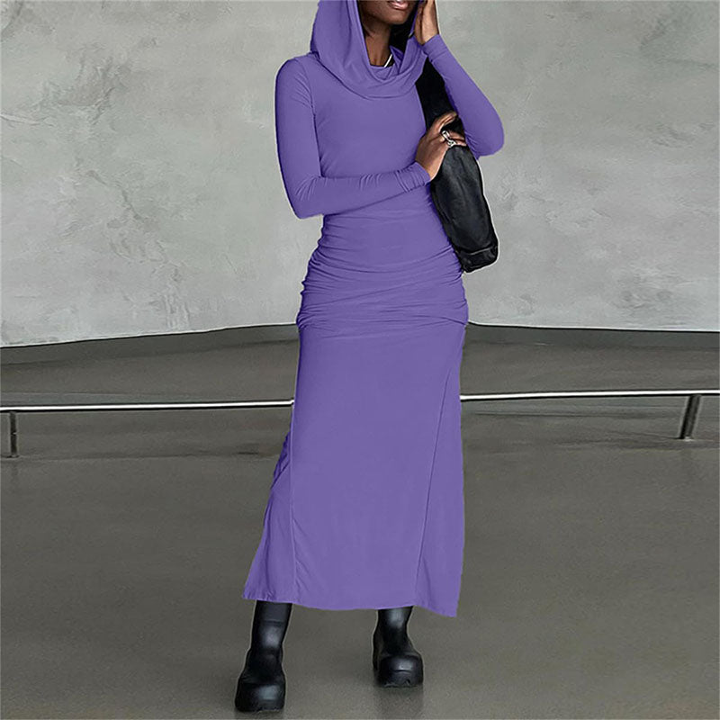 Solid Split Maxi Hooded Dress