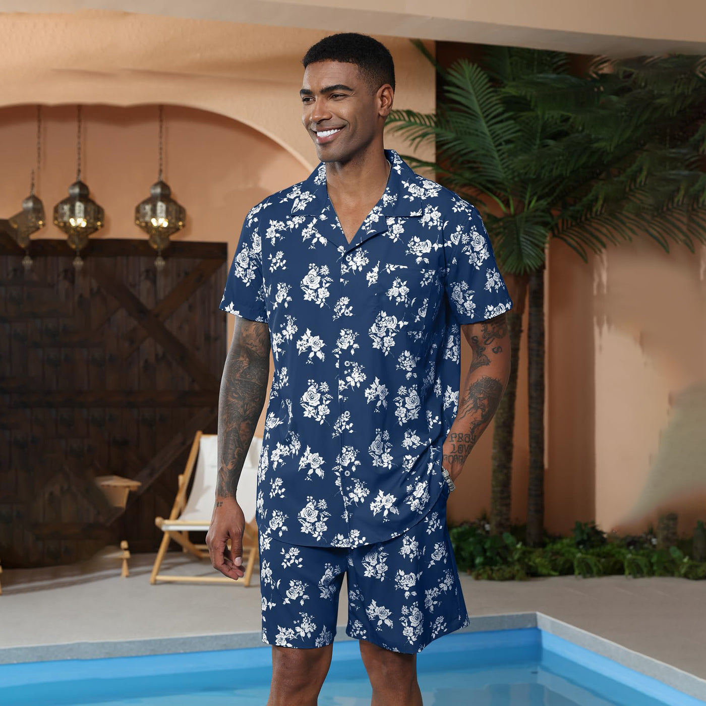 Aule Hawaiian Flower Shirt Set