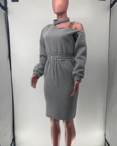 One Shoulder Gray Midi Dress