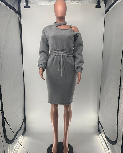 One Shoulder Gray Midi Dress