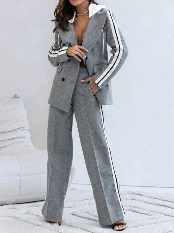 Hooded Striped Cotton Blazer Set