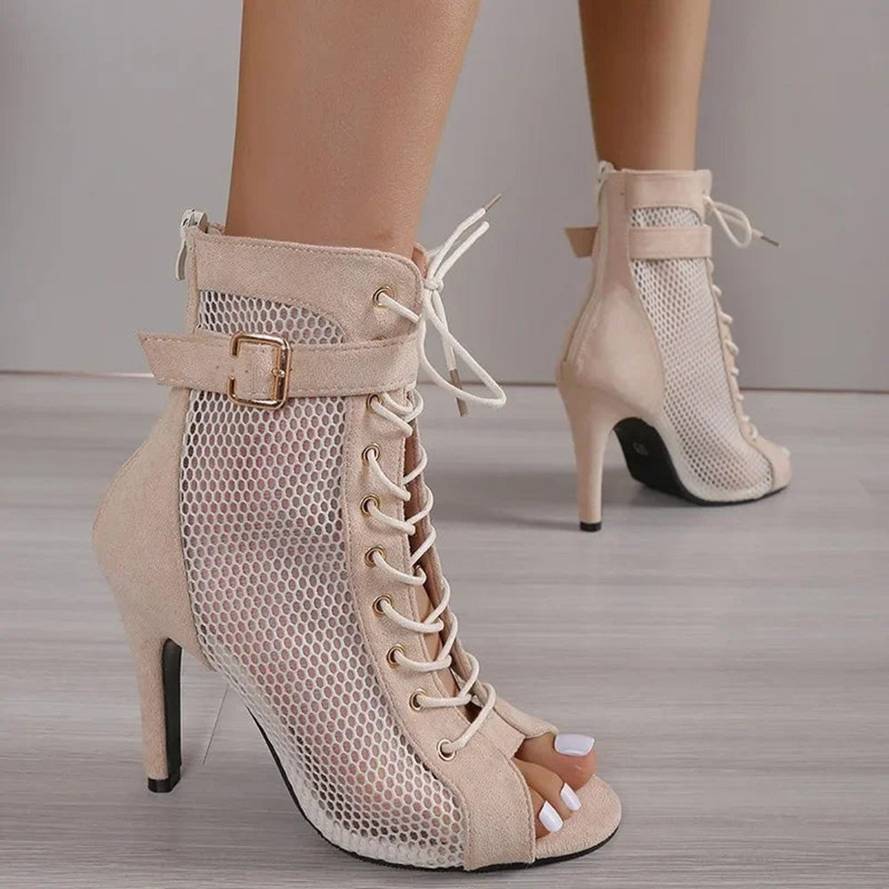 Mesh High Heel Lace Up Sandals