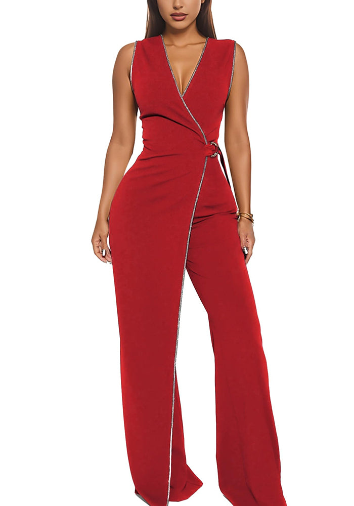 Sleeveless V-Neck Jumpsuits