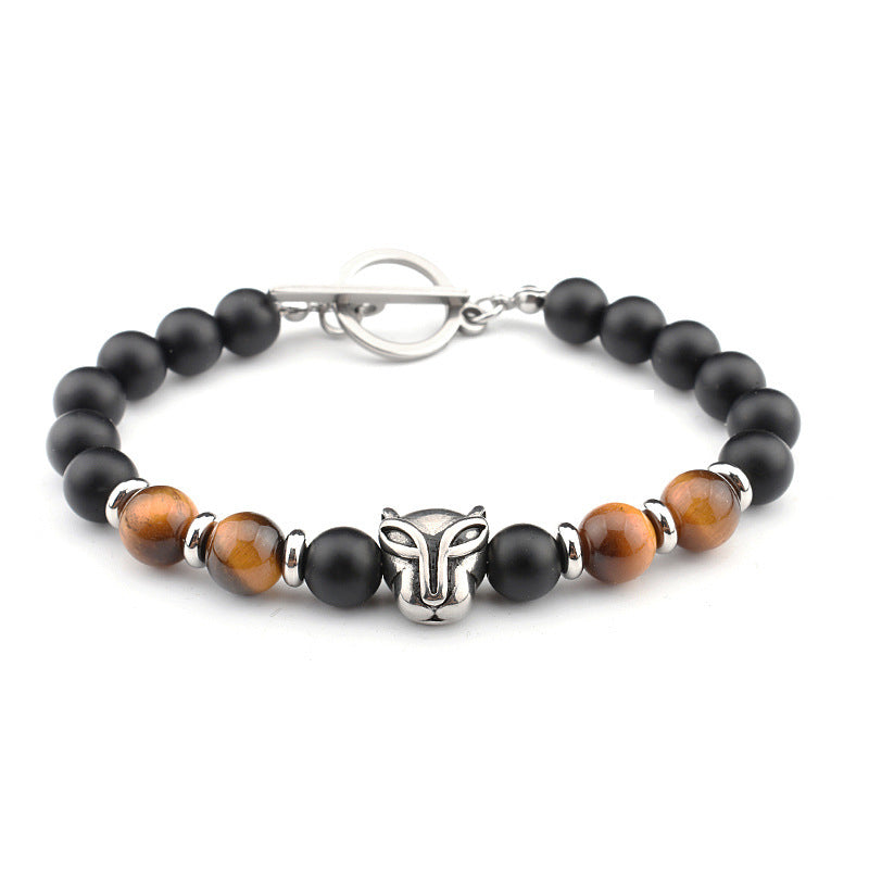 Aule Skull Lava Rock Beads Bracelet