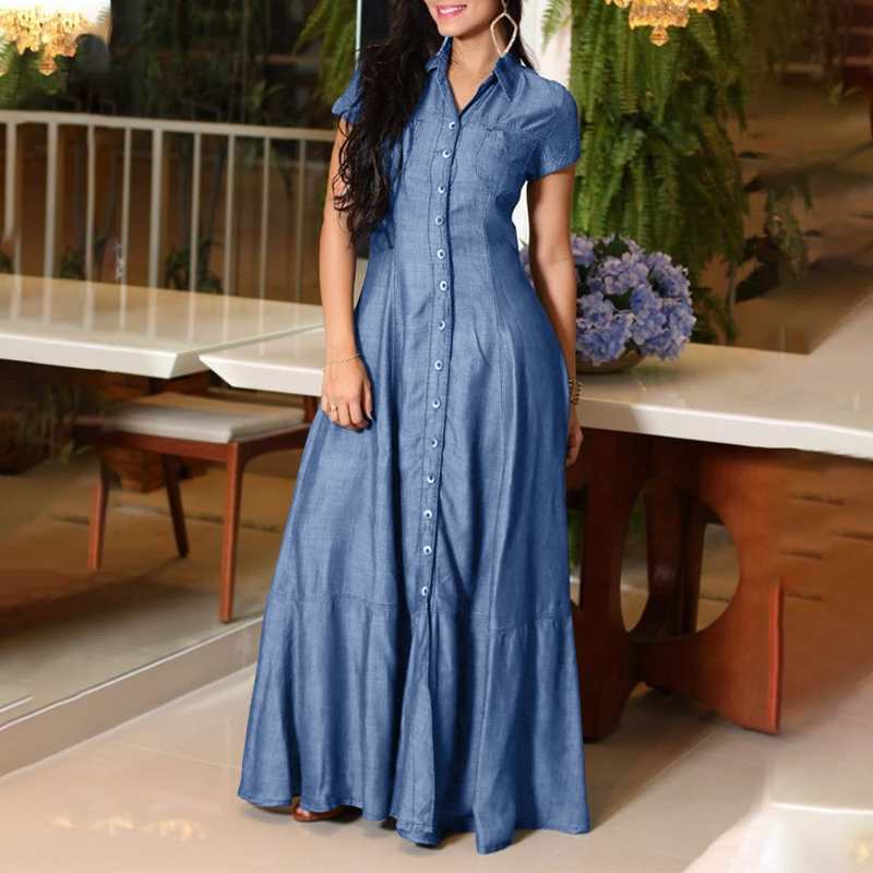 Button Down Denim Shirt Maxi Dress