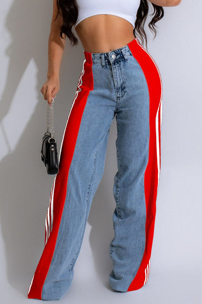 Color Block Straight Jeans