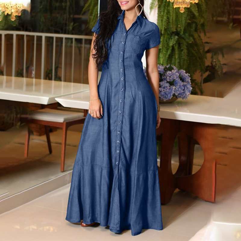 Button Down Denim Shirt Maxi Dress