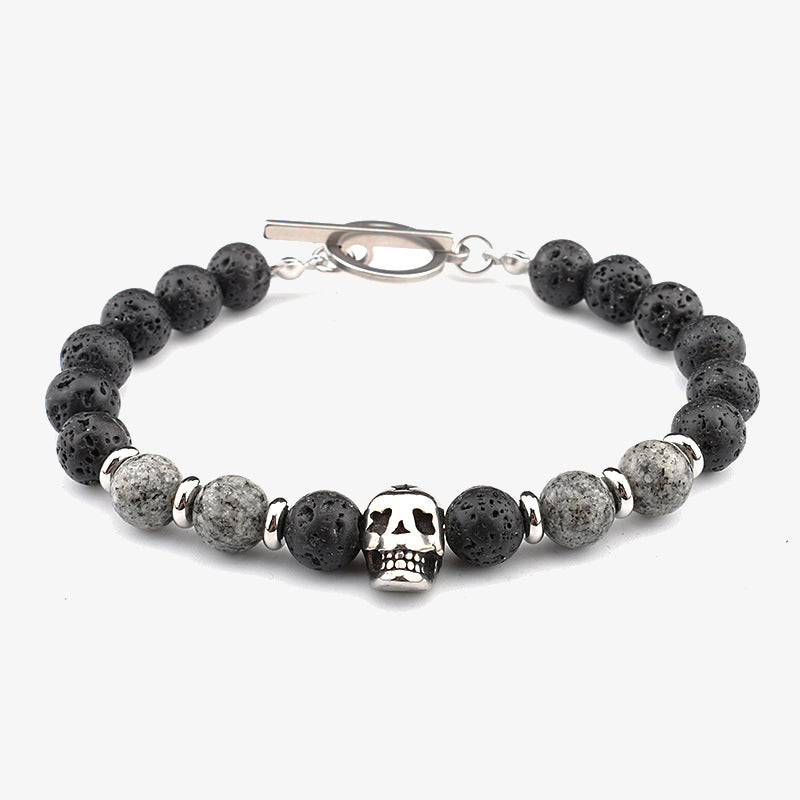 Aule Skull Lava Rock Beads Bracelet