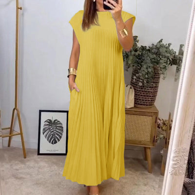 Crew Neck Pleated Midi Dress