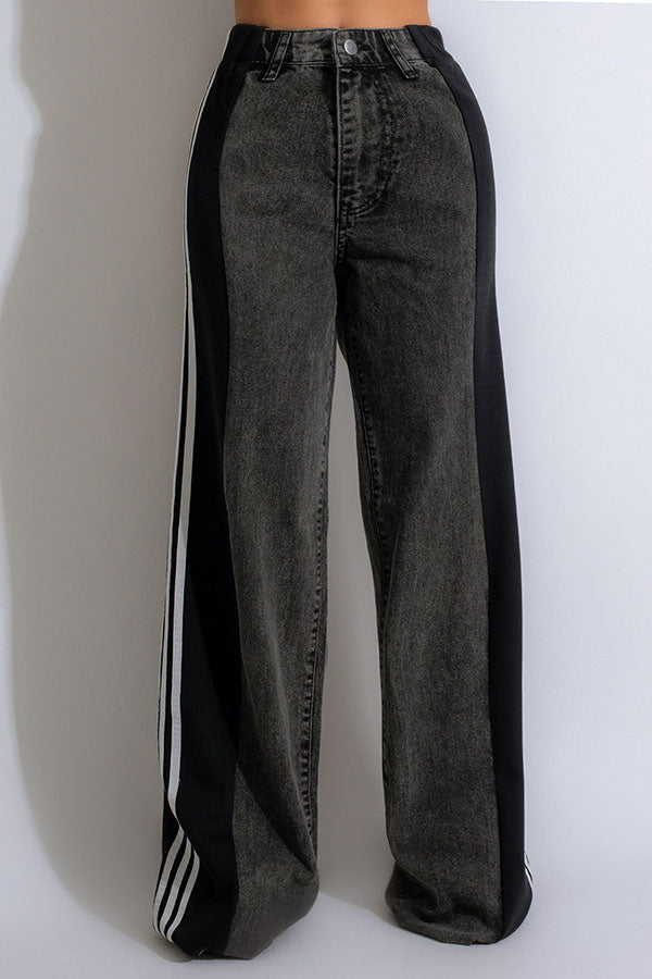 Color Block Straight Jeans