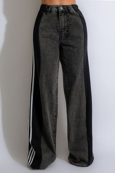 Color Block Straight Jeans