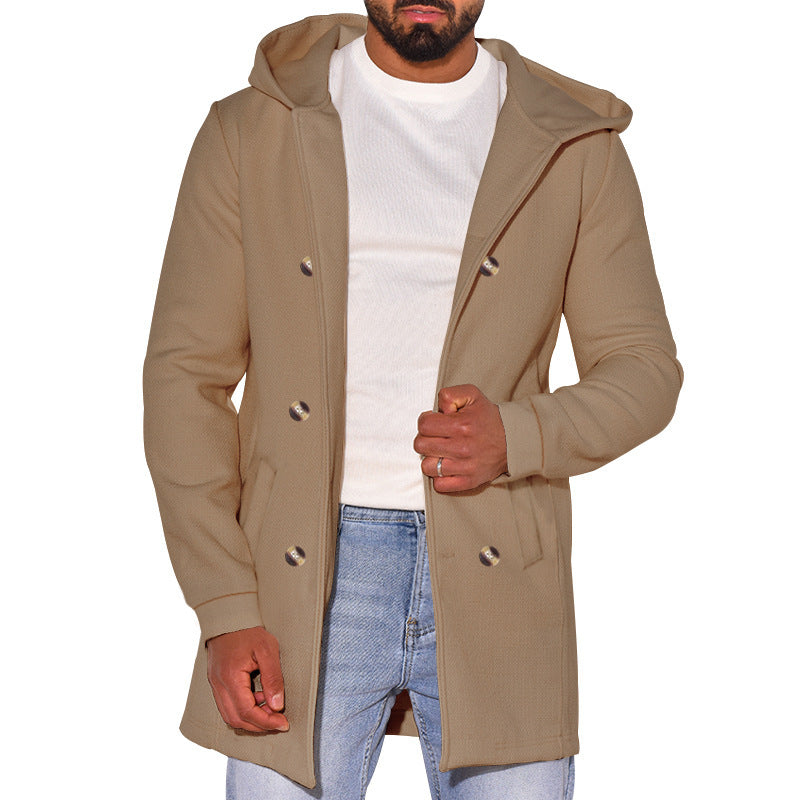 Manteau à capuche à double boutonnage