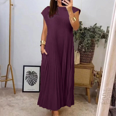 Crew Neck Pleated Midi Dress