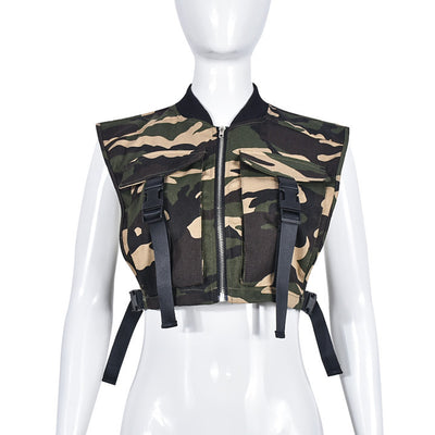 Zip Up Cargo Crop Vest