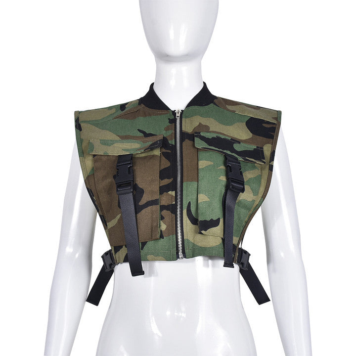 Zip Up Cargo Crop Vest