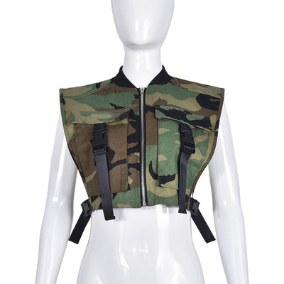 Zip Up Cargo Crop Vest