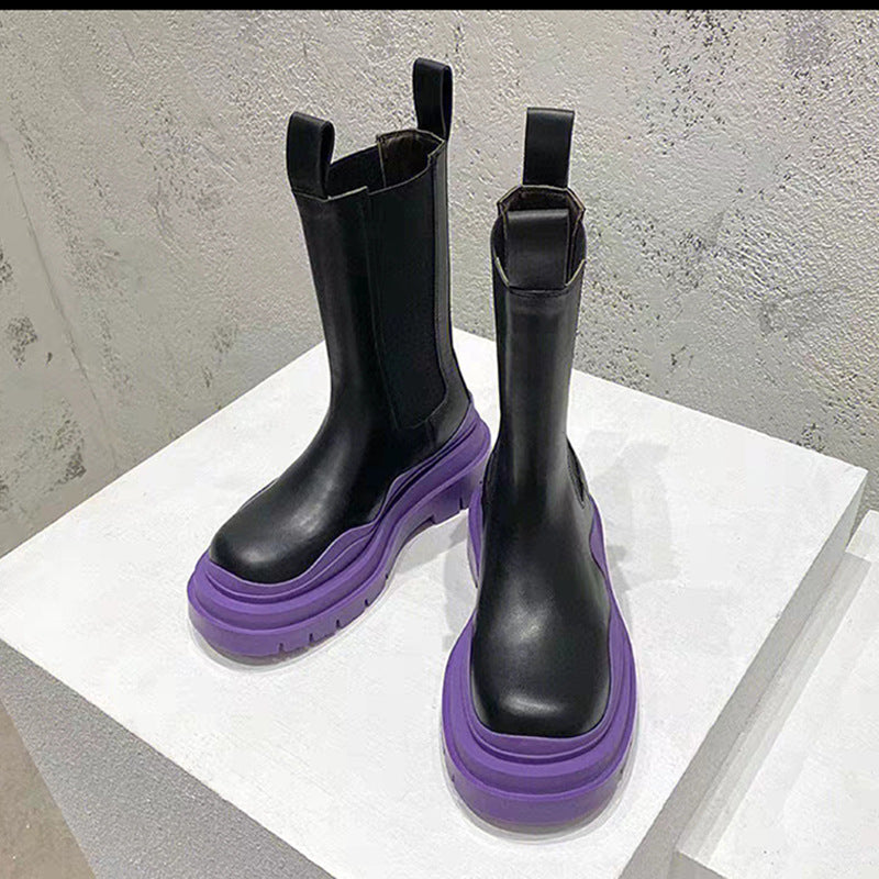 Bottes mi-hautes extensibles à plateforme avec bande élastique