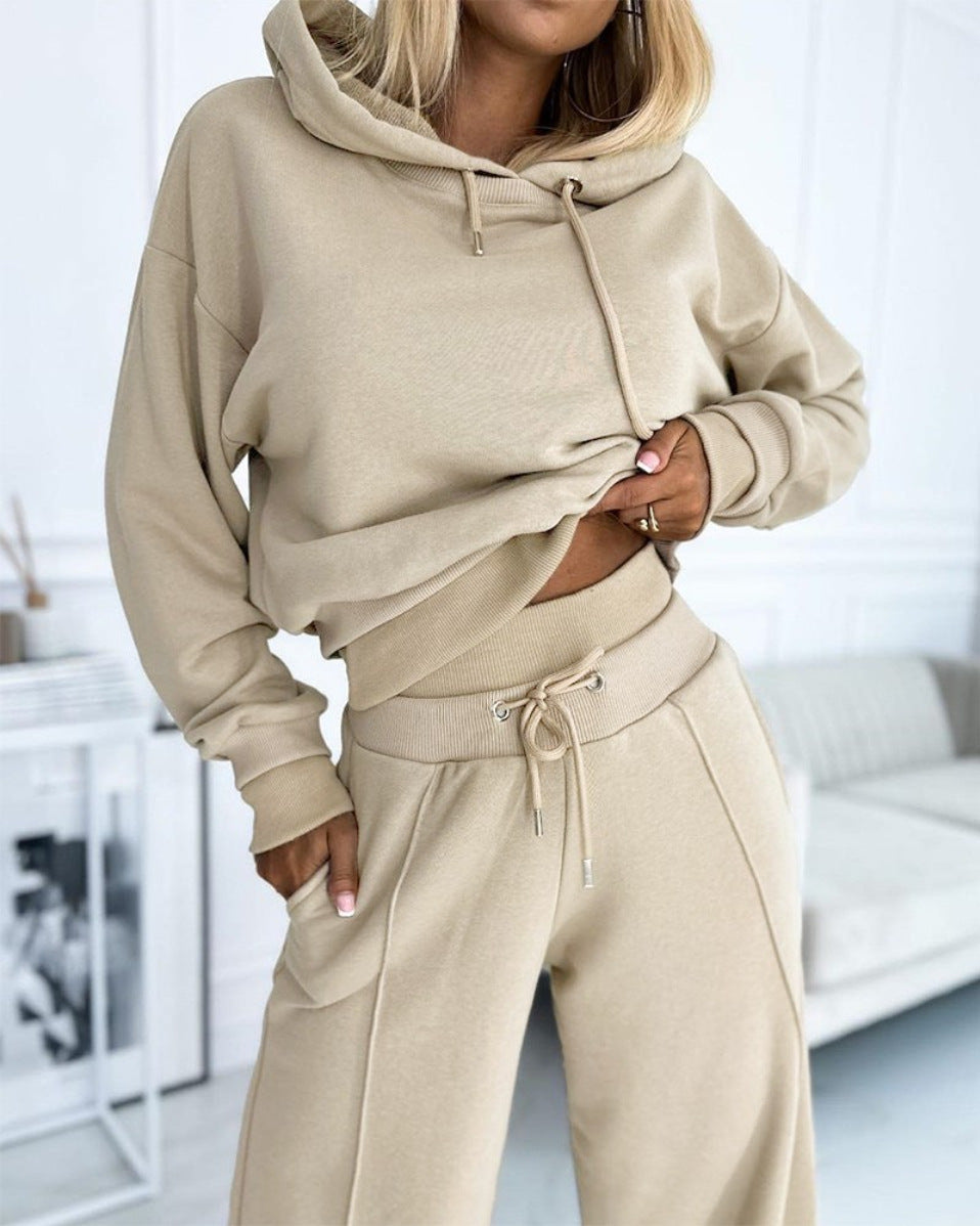 Patchwork Long Sleeve Hooded Set