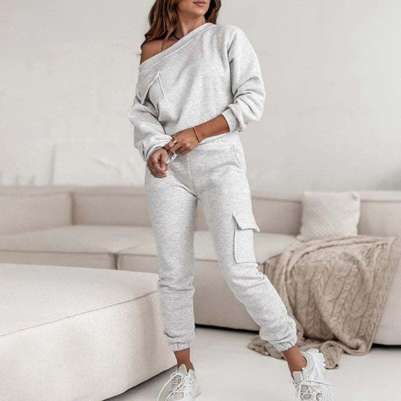 Cozy One Shouler Sweatshirt Set