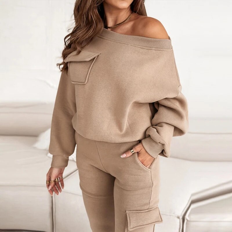 Cozy One Shouler Sweatshirt Set