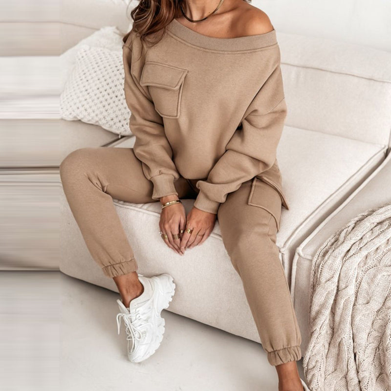 Cozy One Shouler Sweatshirt Set