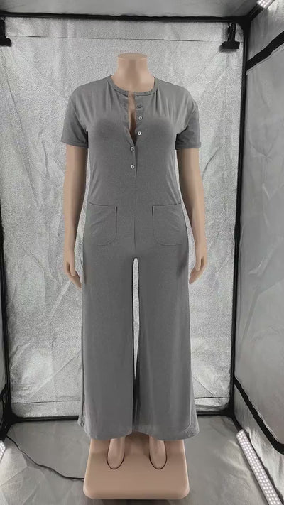 Cozy Button Down Pockets Jumpsuits