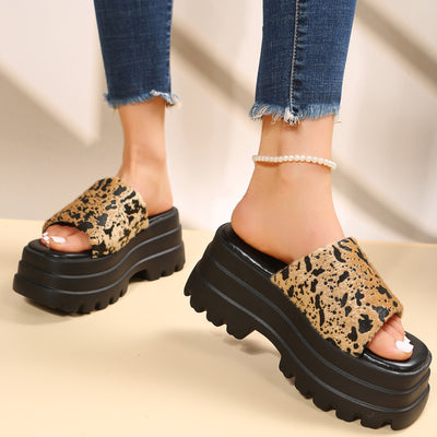 Leopard Platform Slide Sandals