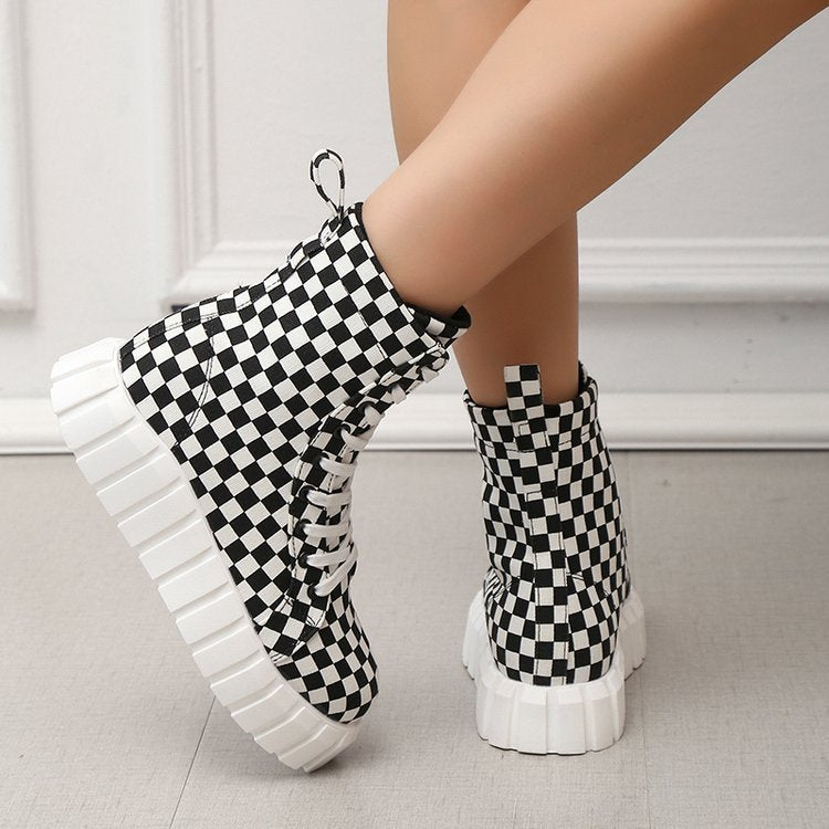 Plaid Print Platform Shoes