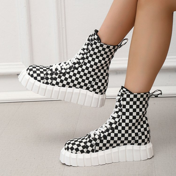 Plaid Print Platform Shoes