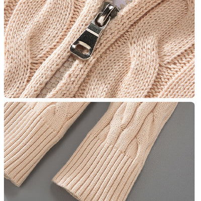 Suéter de cuello alto de punto de cable sólido