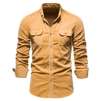 Pocket Solid Color Corduroy Shirt
