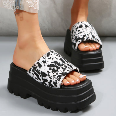 Leopard Platform Slide Sandals